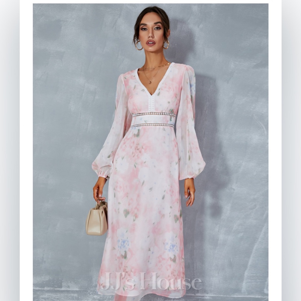 JJs House Pink and White Floral Long Sleeve Dress
